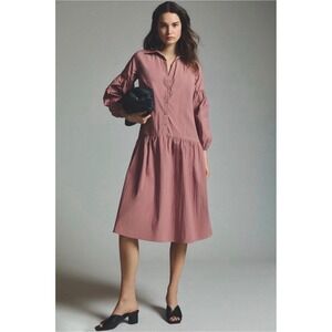 Maeve Anthropologie Taffeta Dress M Women Button Front Midi Mauve pink Lagenlook